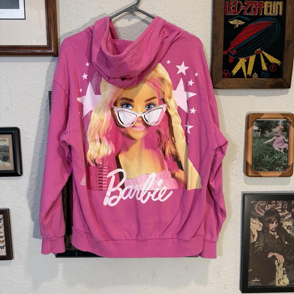 Barbie AOP Unisex Full Zip Pink Hoodie Movie Promo Sweatshirt Size XL‎